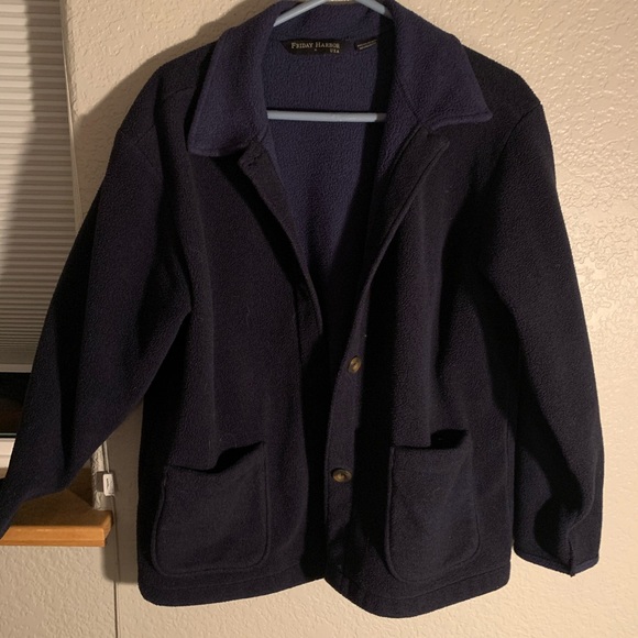 💜3/$12 Navy Blue Button Up Fuzzy Jacket - Picture 1 of 4
